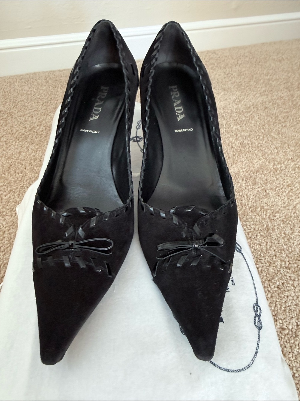 Prada Black Suede Pointed-Toe Kitten Heel Pumps - Picture 4 of 10